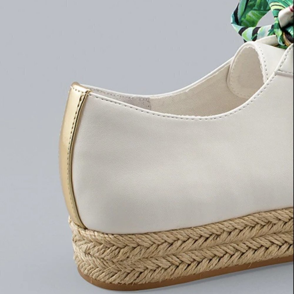 White House Black Market White Espadrille Sneakers with Green Tropical L… - Picture 5 of 14